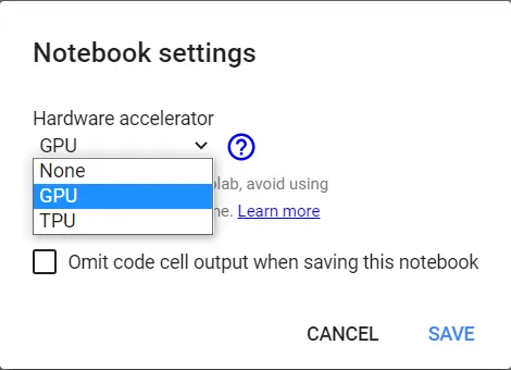 Hardware accelerator selection menu